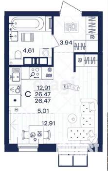 Студия квартира, вторичка, 26м2, 8/16 этаж