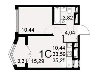 1-к квартира, вторичка, 35м2, 17/25 этаж