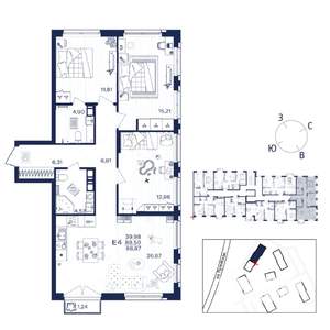 3-к квартира, строящийся дом, 89м2, 3/15 этаж
