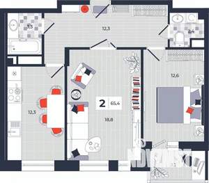 2-к квартира, строящийся дом, 65м2, 10/14 этаж