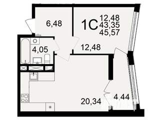 1-к квартира, вторичка, 43м2, 1/18 этаж