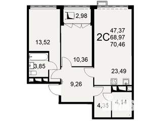 2-к квартира, вторичка, 70м2, 3/16 этаж