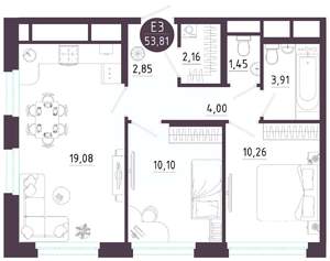 2-к квартира, вторичка, 54м2, 9/10 этаж