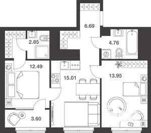 2-к квартира, вторичка, 60м2, 23/25 этаж
