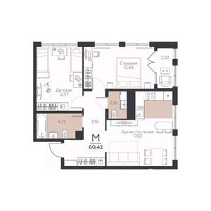 2-к квартира, вторичка, 60м2, 1/5 этаж