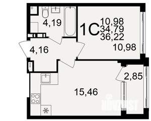 1-к квартира, строящийся дом, 35м2, 16/20 этаж