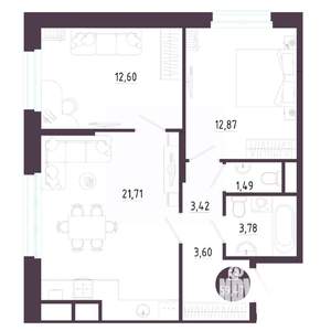 2-к квартира, строящийся дом, 59м2, 5/10 этаж