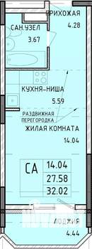 Студия квартира, строящийся дом, 32м2, 3/14 этаж