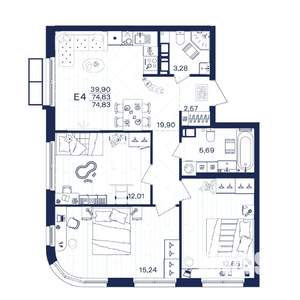 3-к квартира, вторичка, 75м2, 7/15 этаж