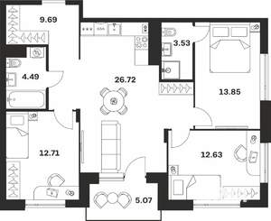 3-к квартира, вторичка, 89м2, 2/4 этаж