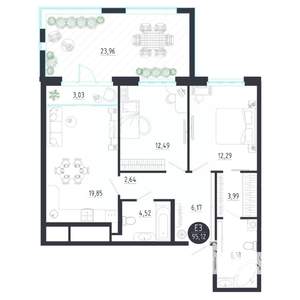 2-к квартира, строящийся дом, 95м2, 1/8 этаж