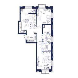 2-к квартира, строящийся дом, 65м2, 6/15 этаж