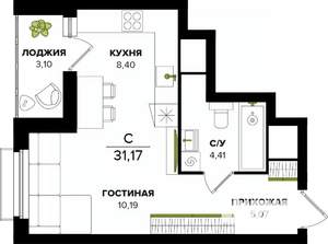 Студия квартира, вторичка, 31м2, 3/25 этаж