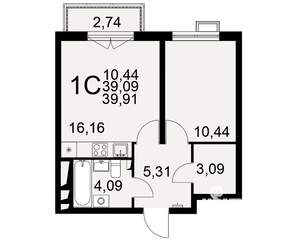 1-к квартира, вторичка, 40м2, 1/16 этаж