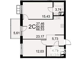 2-к квартира, вторичка, 67м2, 8/11 этаж