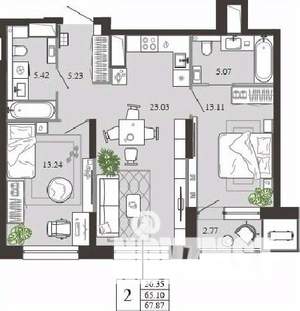 2-к квартира, вторичка, 68м2, 6/21 этаж