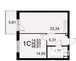1-к квартира, вторичка, 47м2, 1/11 этаж