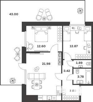 2-к квартира, вторичка, 73м2, 1/10 этаж