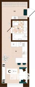 Студия квартира, строящийся дом, 25м2, 2/14 этаж