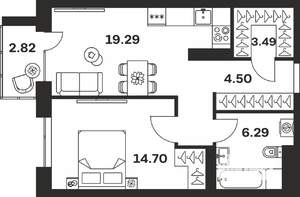 1-к квартира, вторичка, 51м2, 6/7 этаж