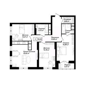 3-к квартира, строящийся дом, 94м2, 3/25 этаж
