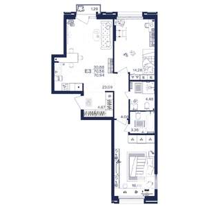 2-к квартира, строящийся дом, 71м2, 2/15 этаж