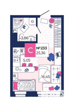 Студия квартира, вторичка, 25м2, 18/25 этаж