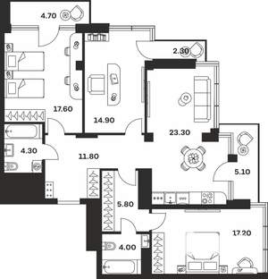 3-к квартира, вторичка, 111м2, 9/9 этаж