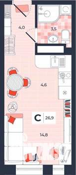 Студия квартира, строящийся дом, 27м2, 10/14 этаж