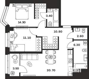3-к квартира, вторичка, 73м2, 10/24 этаж