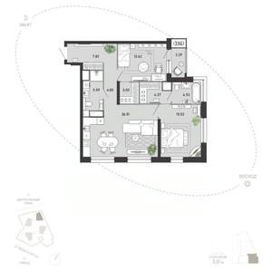 2-к квартира, вторичка, 89м2, 2/21 этаж