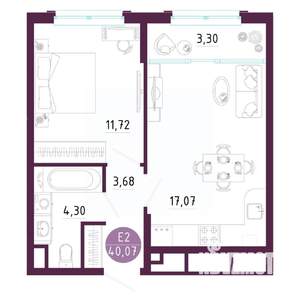 1-к квартира, вторичка, 40м2, 7/10 этаж