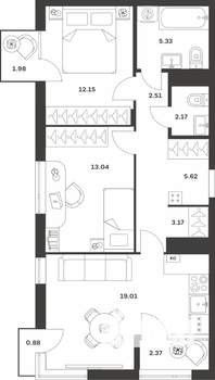 2-к квартира, вторичка, 68м2, 4/4 этаж
