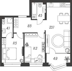 3-к квартира, строящийся дом, 68м2, 3/24 этаж