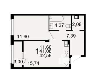 1-к квартира, вторичка, 43м2, 7/10 этаж