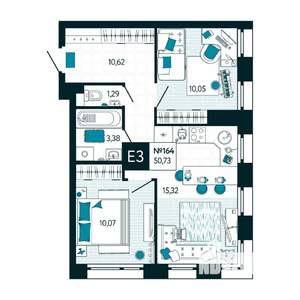 2-к квартира, вторичка, 51м2, 15/15 этаж