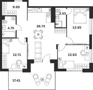 3-к квартира, вторичка, 89м2, 1/4 этаж