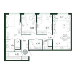 3-к квартира, строящийся дом, 86м2, 25/25 этаж