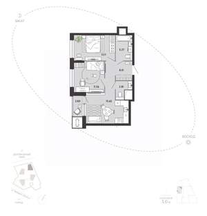 2-к квартира, вторичка, 59м2, 2/21 этаж
