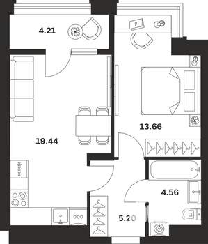 1-к квартира, вторичка, 47м2, 2/13 этаж