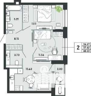 2-к квартира, вторичка, 60м2, 3/21 этаж