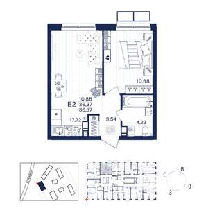 1-к квартира, строящийся дом, 36м2, 12/15 этаж
