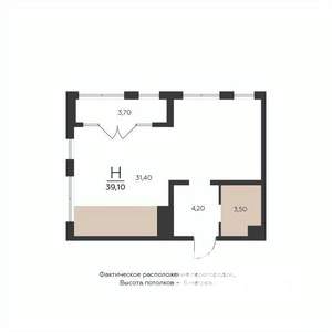 1-к квартира, строящийся дом, 39м2, 5/5 этаж