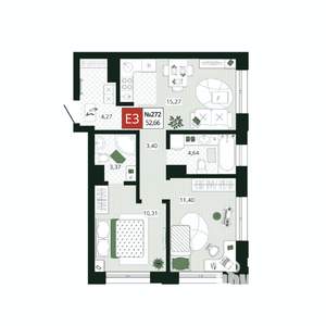 2-к квартира, вторичка, 53м2, 9/19 этаж