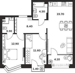 3-к квартира, вторичка, 70м2, 12/24 этаж