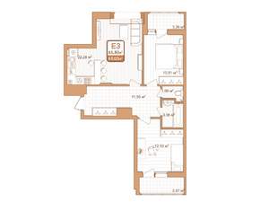 2-к квартира, строящийся дом, 63м2, 1/9 этаж