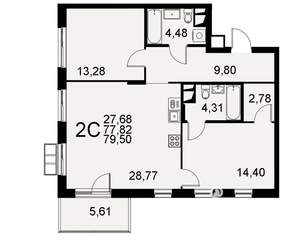 2-к квартира, вторичка, 78м2, 2/11 этаж