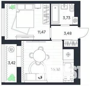 1-к квартира, строящийся дом, 38м2, 10/20 этаж