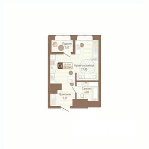 1-к квартира, строящийся дом, 27м2, 11/14 этаж