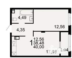 1-к квартира, вторичка, 40м2, 9/10 этаж